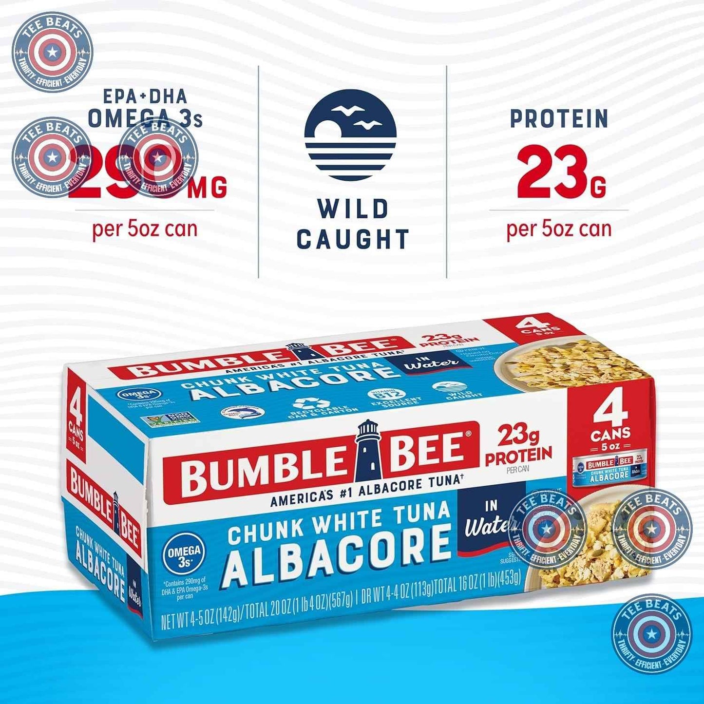 Bumble Bee Albacore Tuna in Water – Clean Ingredient List, Recyclable Steel Cans for Clutter-Free Pantry Storage