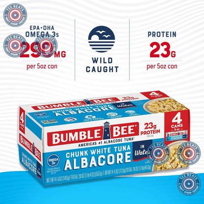 Bumble Bee Albacore Tuna in Water – Clean Ingredient List, Recyclable Steel Cans for Clutter-Free Pantry Storage