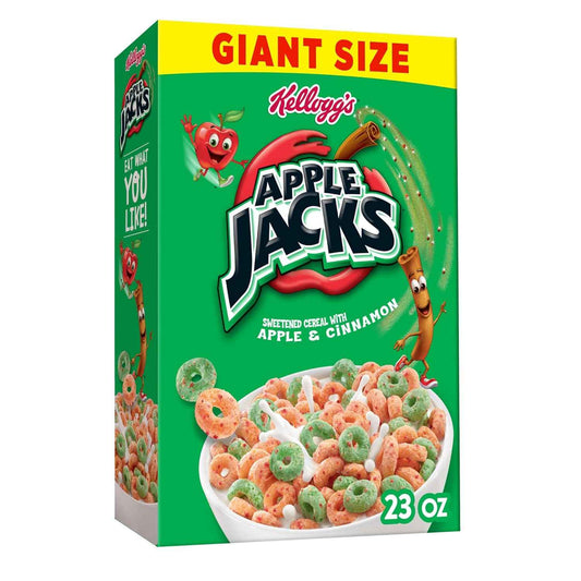 Kellogg's Apple Jacks Breakfast Cereal – Kids School Lunchbox Snack, 23oz Giant Family Box