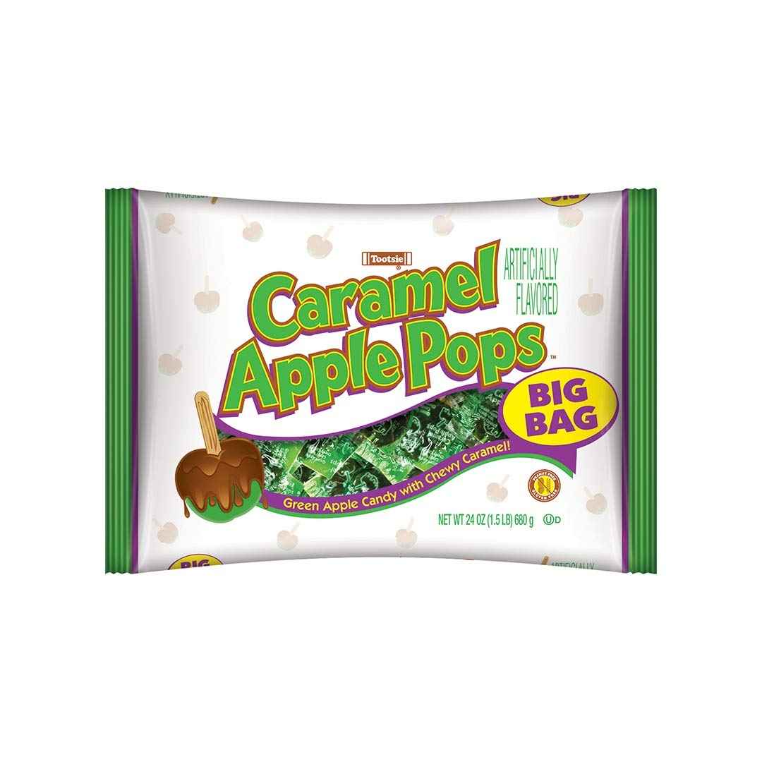 Tootsie Roll Caramel Apple Pops – Portable Trick-or-Treat Candy for Trunk-or-Treat Stations, 24 Count