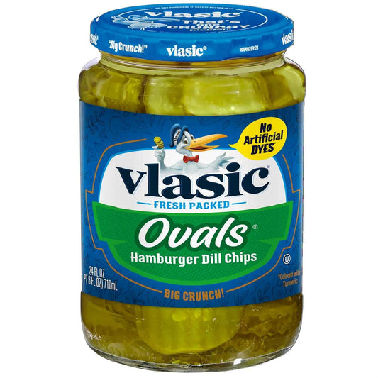 Vlasic Ovals Hamburger Dill Pickle Chips – Kid Friendly Lunchbox Topping for School Meals, 24 fl oz