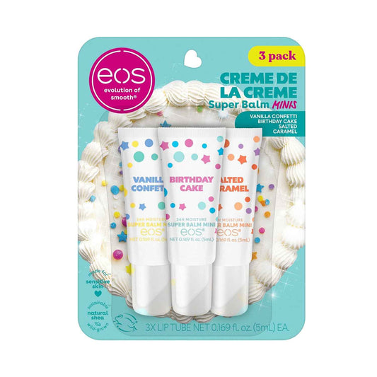eos 24H Moisture Super Balm Minis – Crème de la Crème Holiday Stocking Stuffer for Women, 3-Pack Sensitive Skin Lip Mask