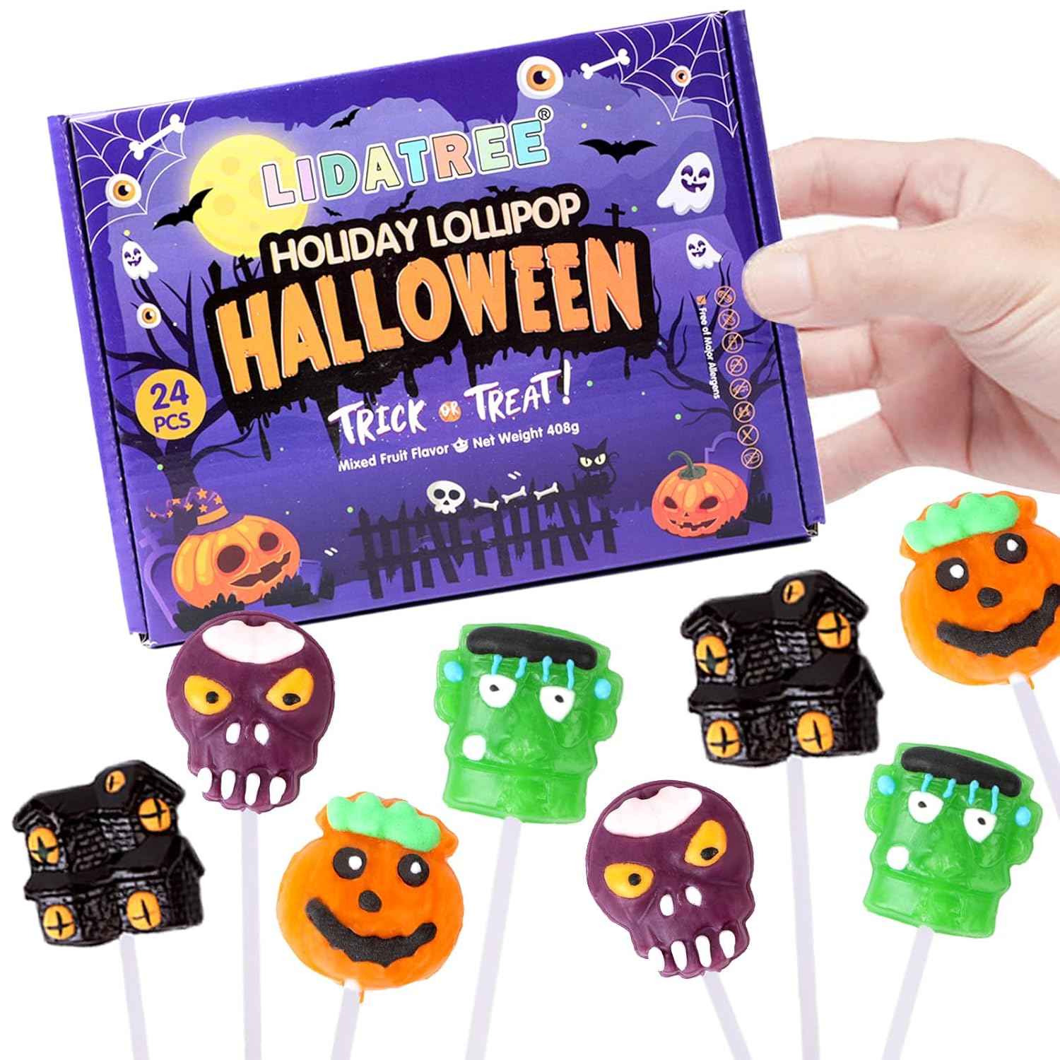 Halloween Themed Lollipop Gift Set - 24 Individually Wrapped Monster Suckers Ready to Gift in Spooky Present-Ready Packaging