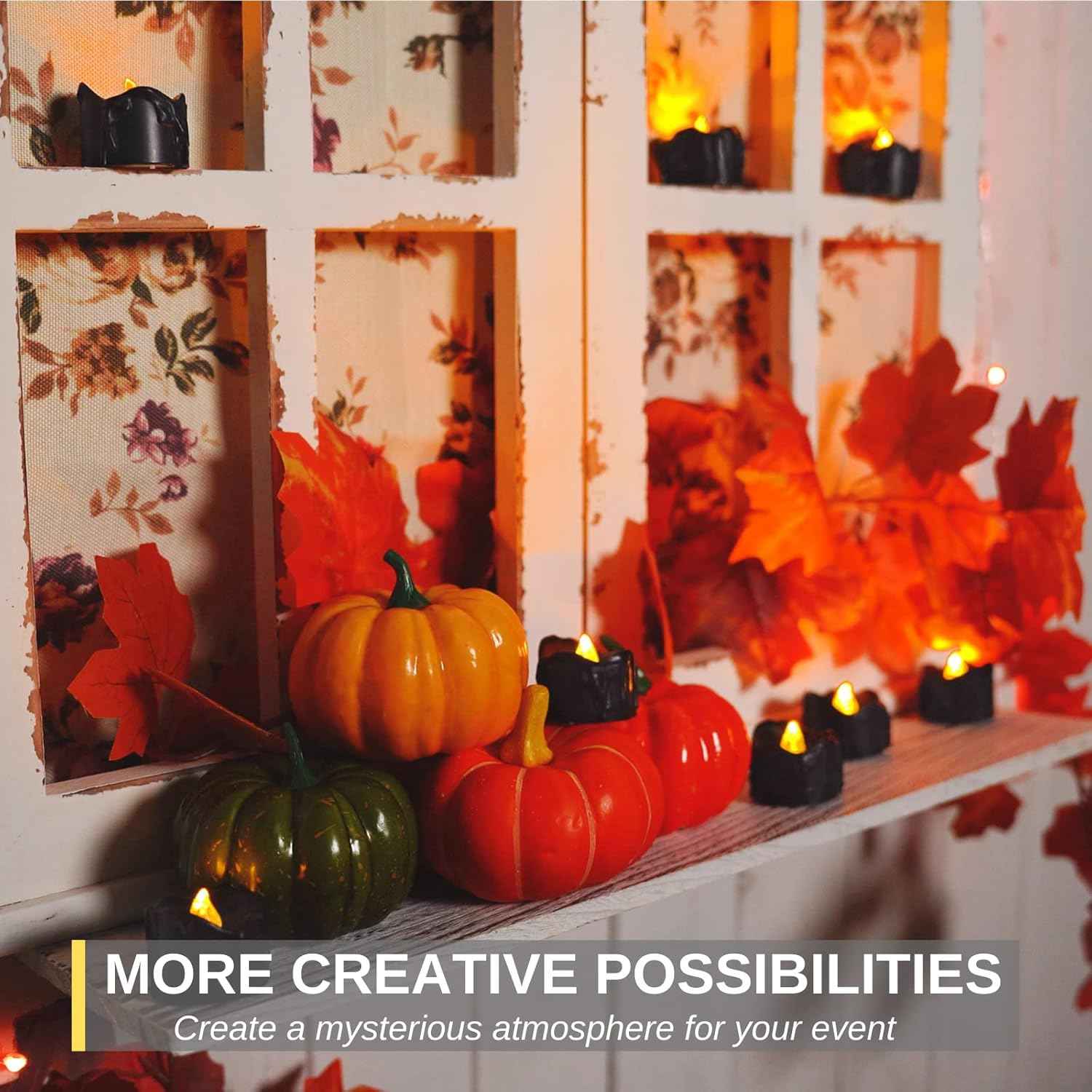 Homemory Flameless LED Tea Lights – Black Drip Halloween Candles Safe for Kids' Playrooms, Daycare & Trick-or-Treat Stations