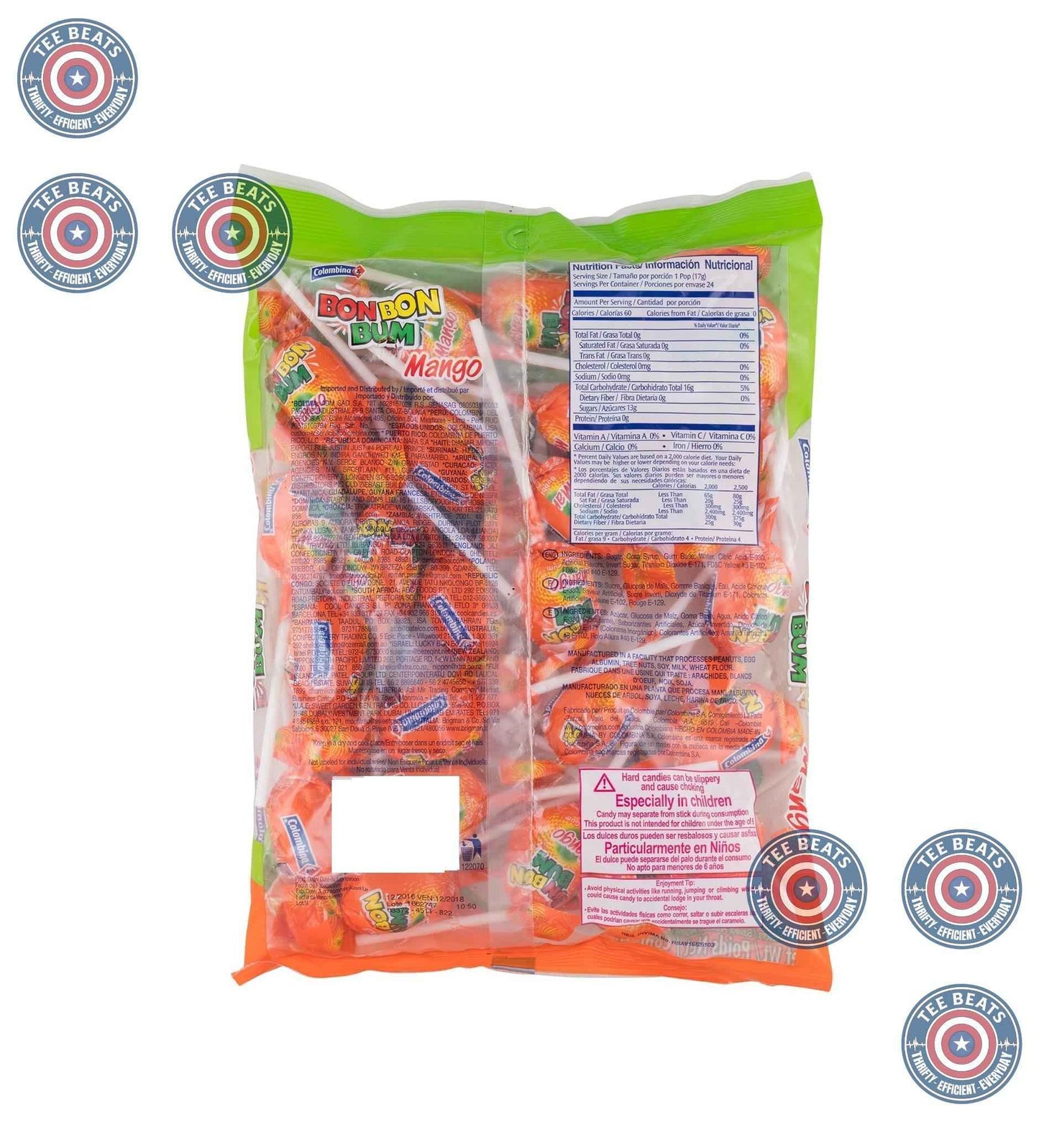 Colombina Bon Bon Bum Mango Bubble Gum Lollipops – Safe Individually Wrapped Kids Party Candy for Birthdays and School Events