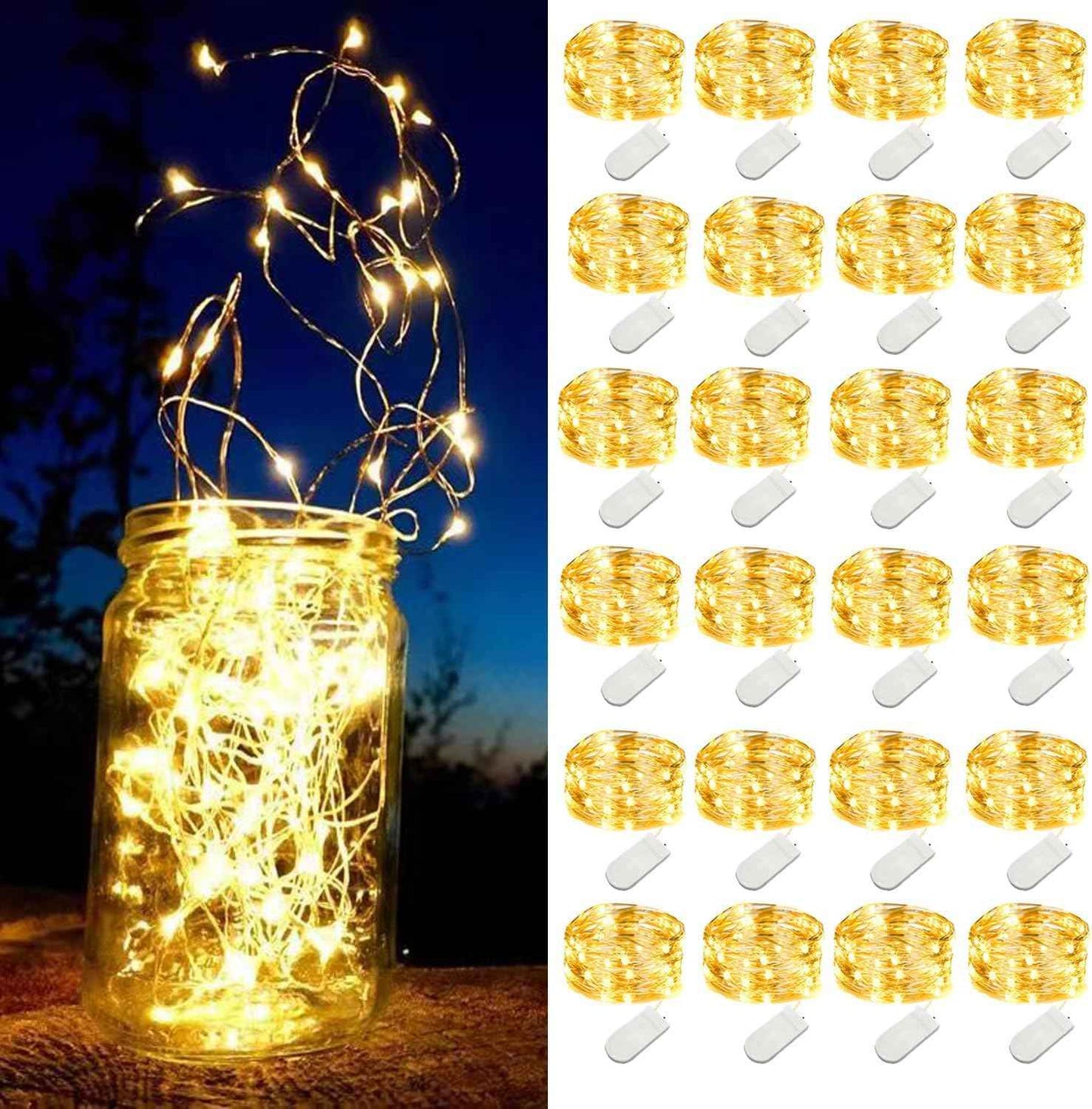 Brightown Mini Fairy Lights Battery Operated – 24 Pack Ready to Gift String Lights for Housewarming Baskets and Bridesmaid Boxes