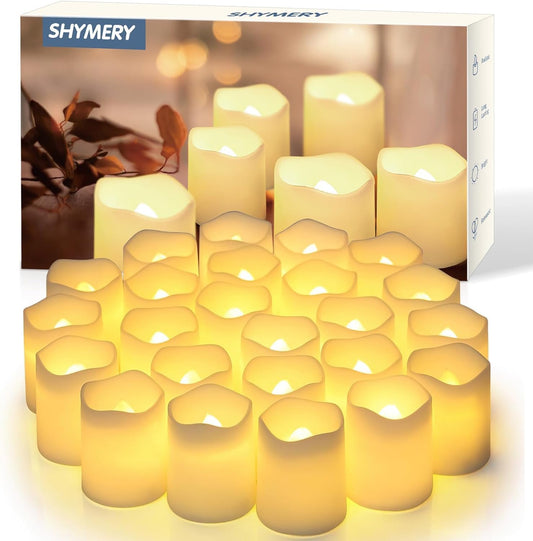 24-piece led votive candle set with warm white, off white, and red color options