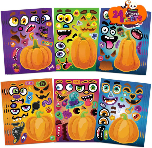 Pumpkin Decorating Stickers for Kids – 24 Sheets No-Carve Halloween Activity Safe for Toddlers and Preschoolers