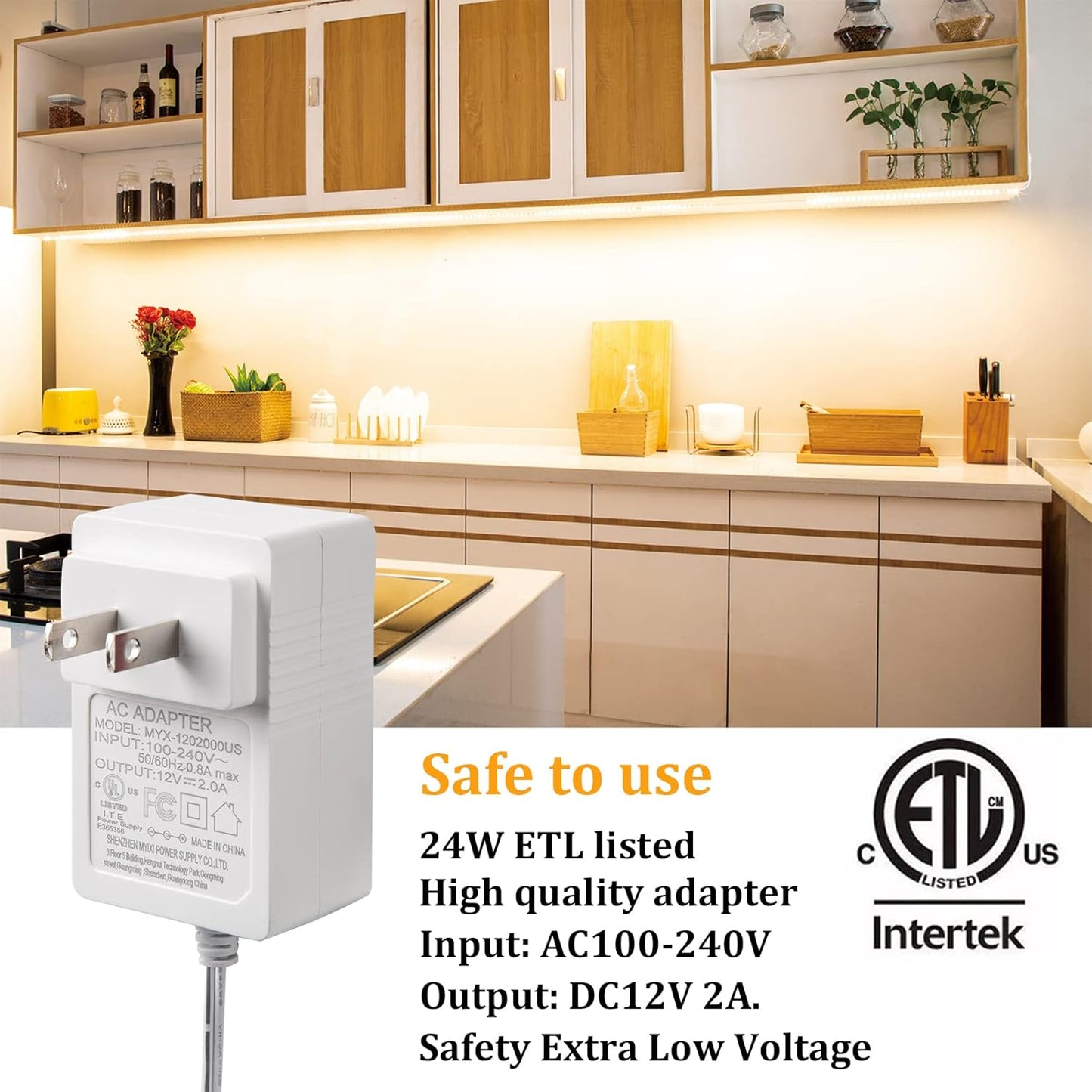 24w dc 12v adapter with extremely low heat output, expandable to 14 bars (22.96 ft)