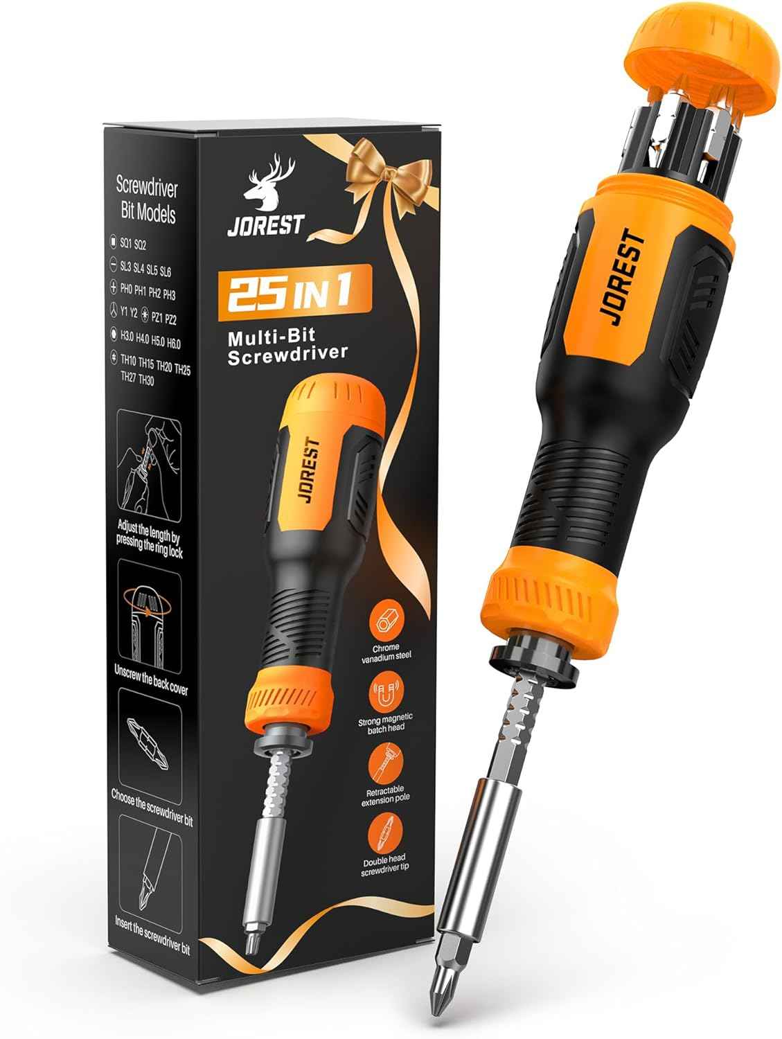 Jorest 25-in-1 Screwdriver Set – Minimalist Pocket Tool Replacing Bulky Bit Kits, Clean and Clutter-Free Drawer Upgrade