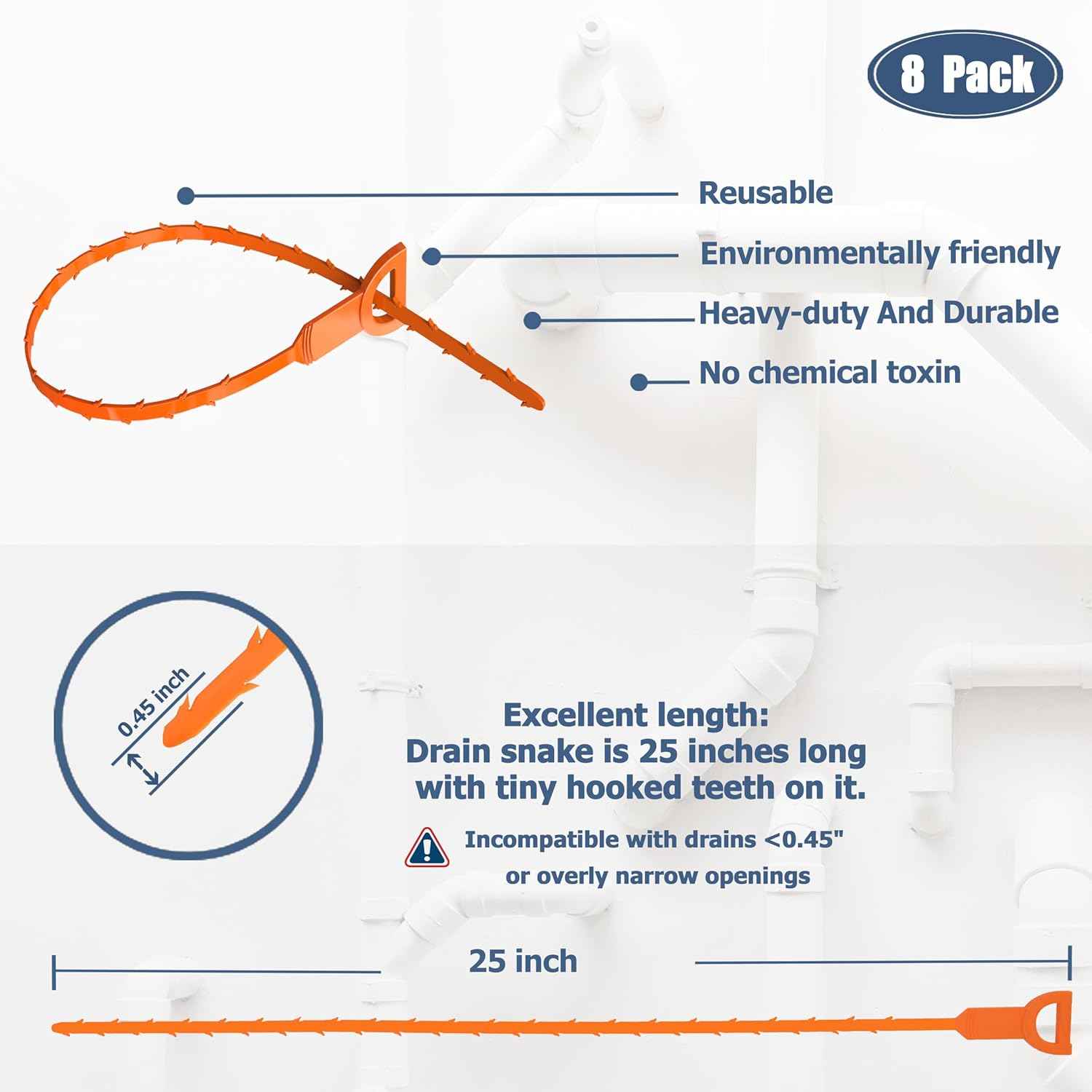 Drain Snake – 25 Inch Bathroom Accessory for Clean and Tidy Sink Spaces