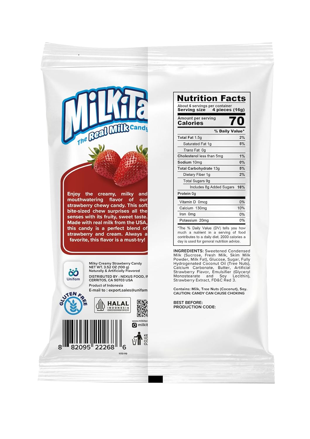 25 individually wrapped bite-sized pieces per bag