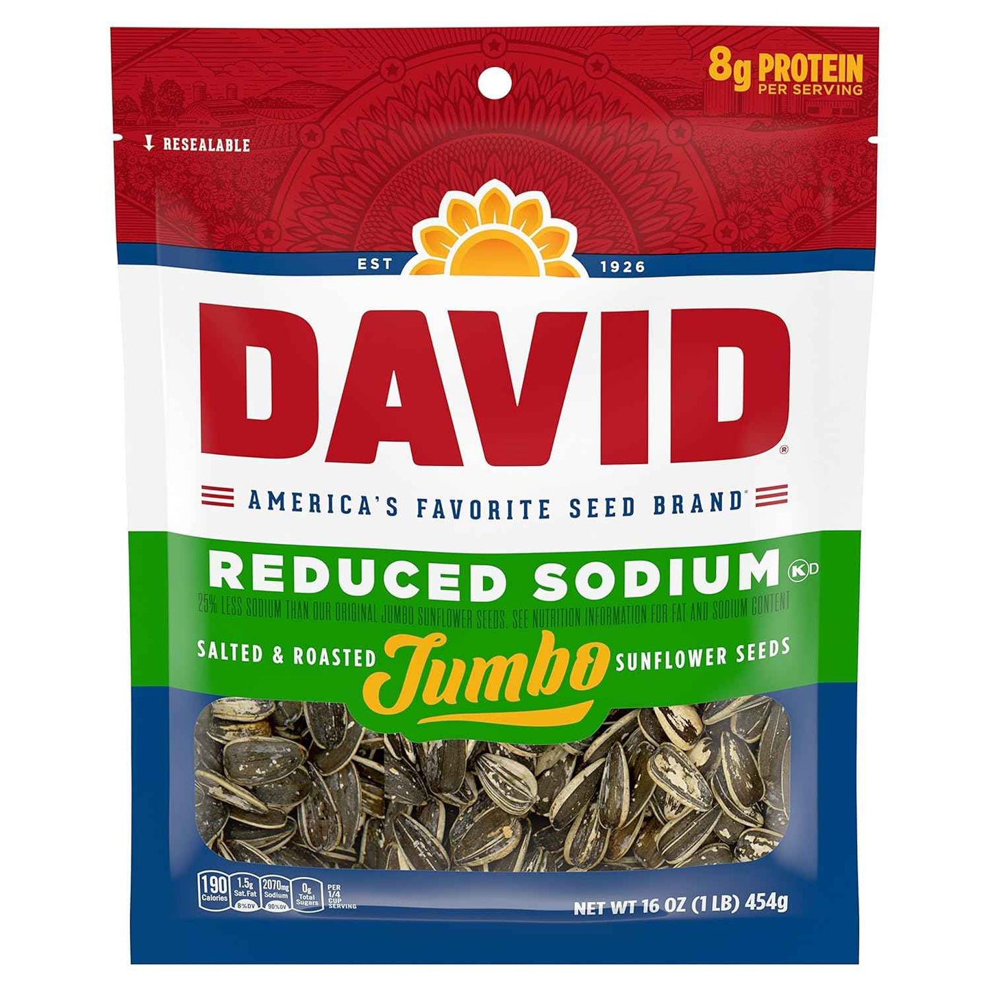 DAVID Roasted and Salted Low Sodium Seeds – Protein-Packed Break Room Snack for Office Workdays, 16oz