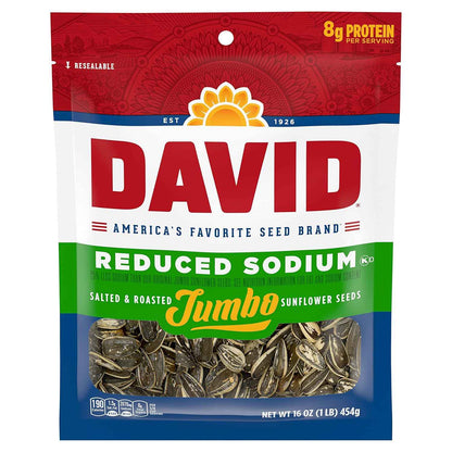 DAVID Roasted and Salted Low Sodium Seeds – Protein-Packed Break Room Snack for Office Workdays, 16oz