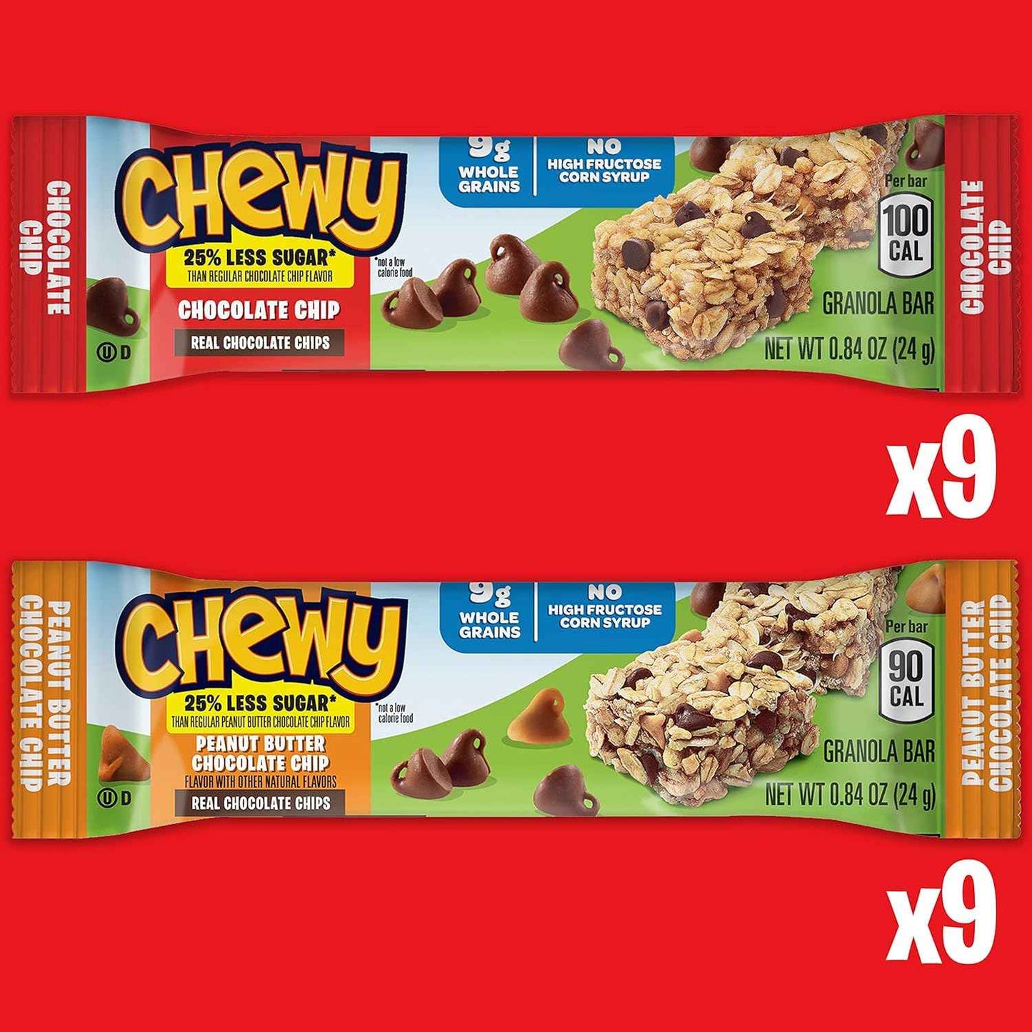 Quaker Chewy Granola Bars 25% Less Sugar – Better-for-You Snack for Home Office and Gym Bag, 18 Bars
