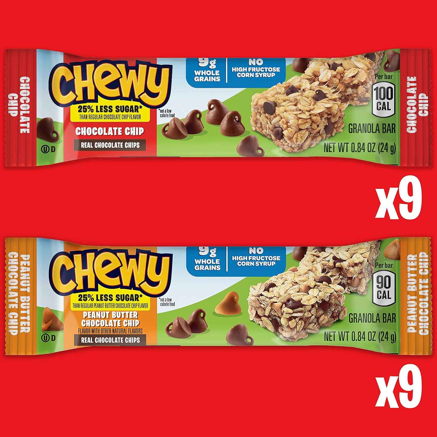 Quaker Chewy Granola Bars 25% Less Sugar – Better-for-You Snack for Home Office and Gym Bag, 18 Bars