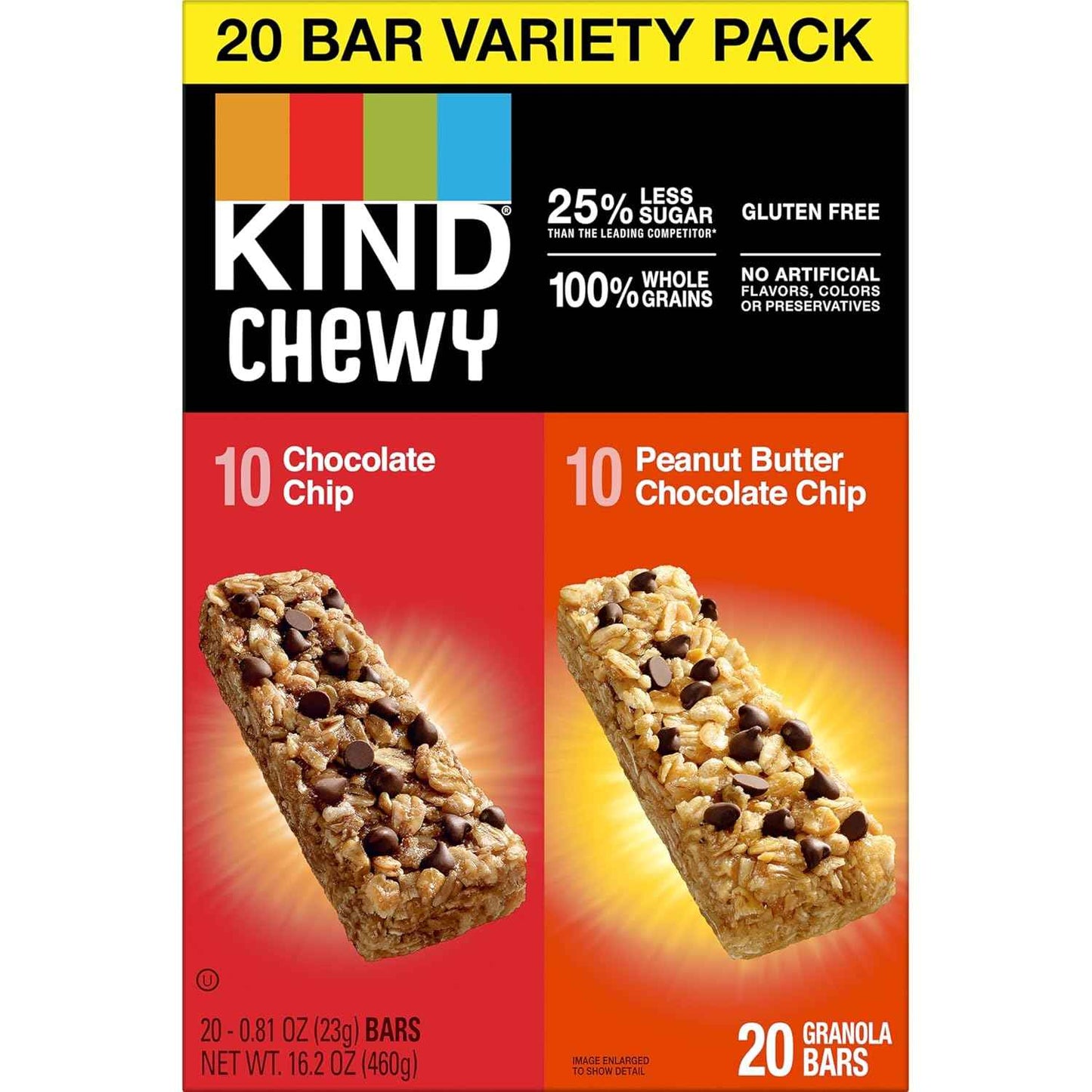 KIND Chewy Granola Bars, Kids Lunchbox Snack Variety Pack, 20 Count Gluten Free Bars for School