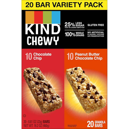 KIND Chewy Granola Bars, Kids Lunchbox Snack Variety Pack, 20 Count Gluten Free Bars for School