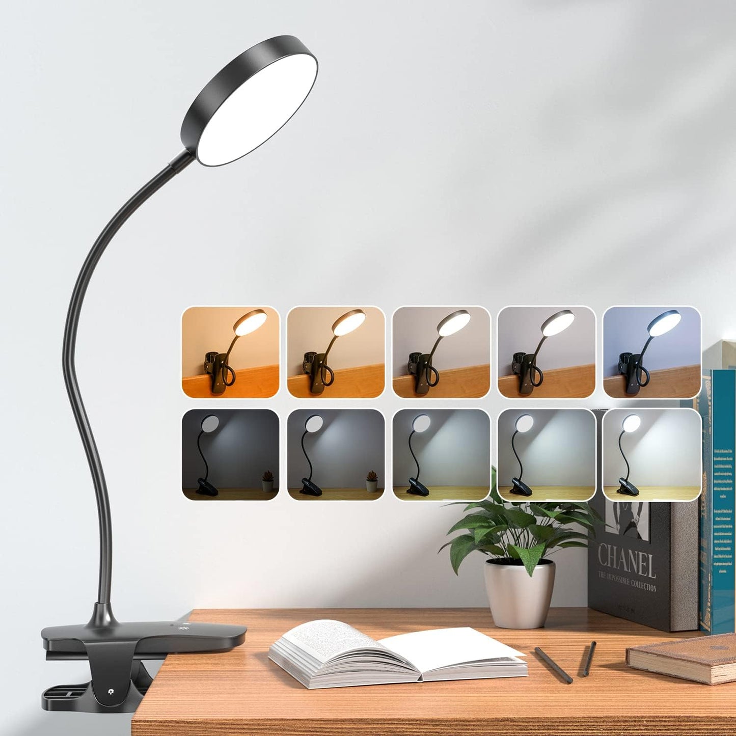 25 lighting modes (5 color temperatures 3000k–6500k × 5 brightness levels) with last-mode memory