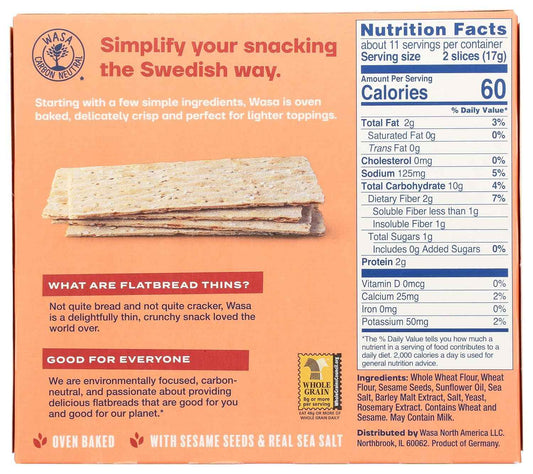 Wasa Flatbread Thins Sesame and Sea Salt – Quick Office Desk Drawer Snack for Busy Professionals During Back-to-Back Meetings