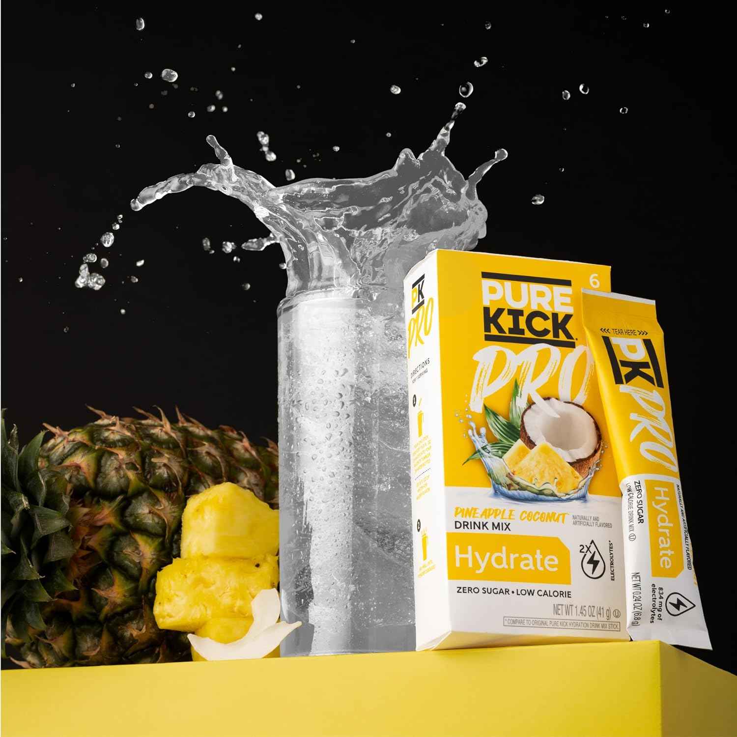 PURE KICK PRO Hydration Electrolyte Drink Mix – Sugar-Free Focus Hydration for Home Office and Long Workdays, Pineapple Coconut
