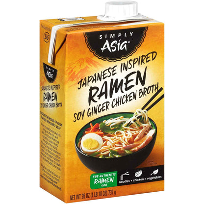 Simply Asia Japanese Inspired Ramen Soy Ginger Chicken Broth, 26 fl oz – Nourishing Ramen Bowl Base for Mindful Home Cooking