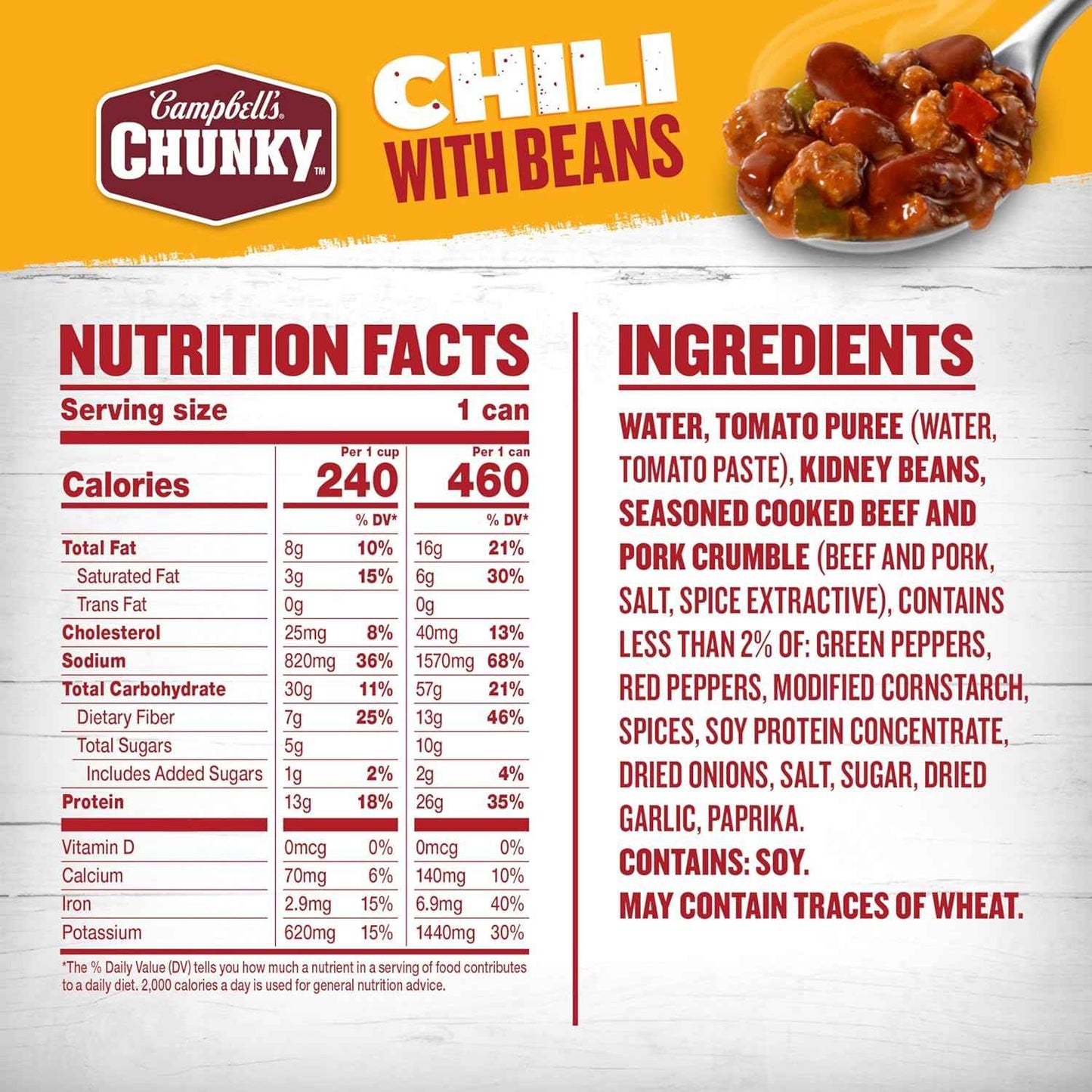 Campbell's Chunky Chili With Beans – Dorm Room Pantry Staple for Late-Night Study Fuel, 16.5 oz Can