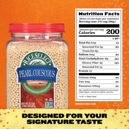 RiceSelect_Pearl_Couscous,_Israeli-Style_Wheat_Couscous_Pasta,_Non-GMO,_24.5-Ounce_Jar,_(Pack_of_1)