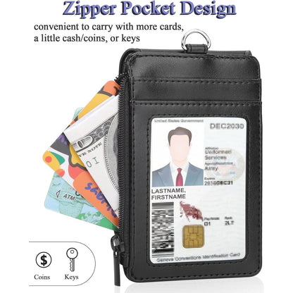 Teskyer_Badge_Holder_with_Zip_Pocket,_Multiple_Card_Slots_Leather_ID_Card_Holder_with_Nylon_Lanyard_for_Cruise_Ship_Cards,_Office_School_ID,_Work_Name_Cards,_Driver's_License