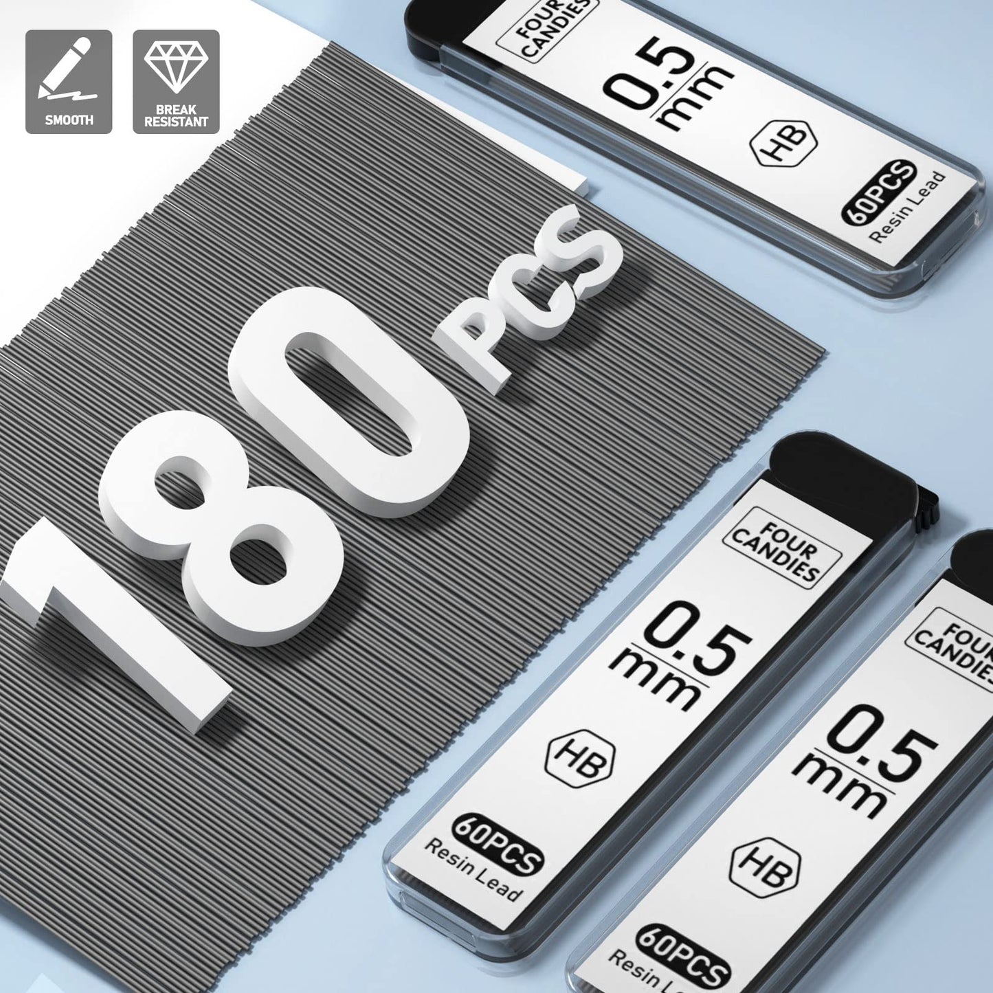 Four_Candies_Cute_Mechanical_Pencil_Set_with_Case_-_3PCS_Pencils_0.5mm_with_180PCS_HB_Lead_Refills,_3PCS_Erasers_&_9PCS_Eraser_Refills,_White_Clear_Mechanical_Pencil_for_Students_Drawing,_Writing