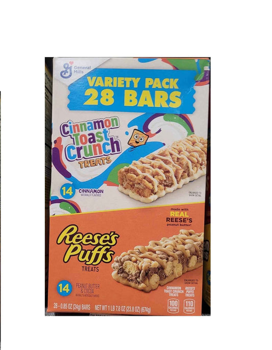 Reese's Puffs Cinnamon Toast Crunch Treat Bars – Back-to-School Surprise for Kids, 28 ct