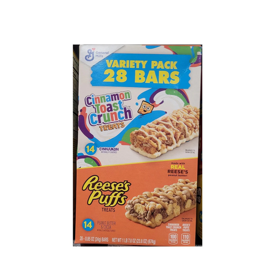 Reese's Puffs Cinnamon Toast Crunch Snack Bars – Care Package Gift for Students and Teachers, 28 ct