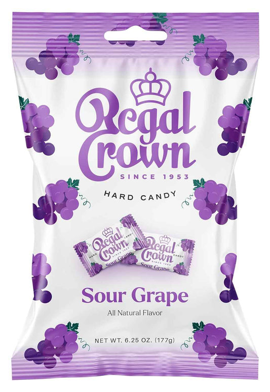 Regal Crown Sour Grape Hard Candy | Nostalgic British Candy Gift for Mom and Grandma | Vintage-Inspired Stocking Stuffer, 6.25oz Peg Bag