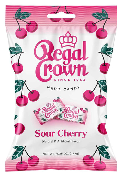 Regal Crown Sour Cherry Candy – Individually Wrapped Lunchbox Treat, Tart Cherry Snack for Kids' Backpack in 6.25oz Peg Bag