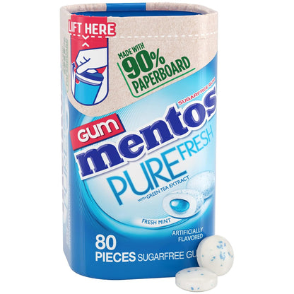 Mentos_Pure_Fresh_Sugar-Free_Chewing_Gum_with_Xylitol,_Mint,_in_a_recyclable_90%_Paperboard_Bottle,_80_Piece_(Pack_of_1)