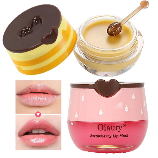 4_PCS_Bee_Lip_Balm_Lip_Mask_Honey_Pot,_Honey_&_Strawberry_Lip_Mask_Propolis_Moisturizing_Lip_Balm_with_Stick_-_Hydrating_Prevention_Dry_&_Cracked_Lip_Scrubs_Exfoliato_Lip_Wrinkle_Skin_Care