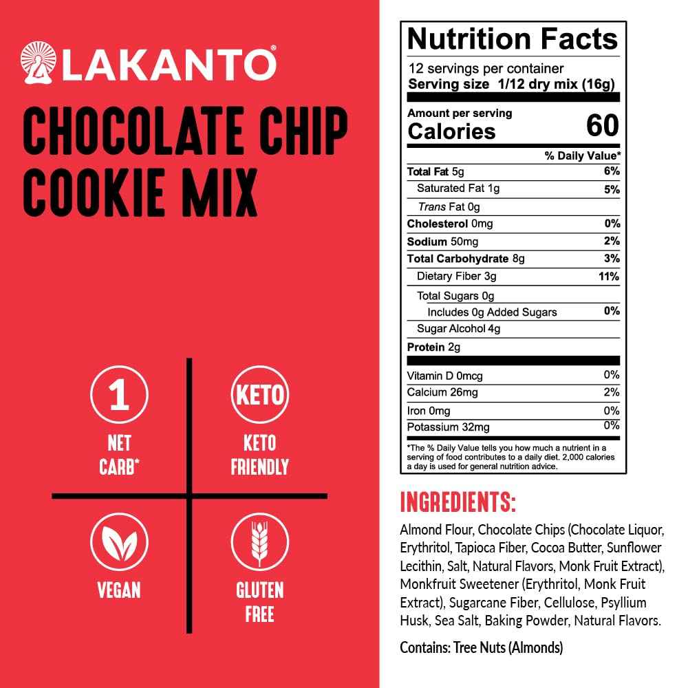 Lakanto Sugar Free Chocolate Chip Cookie Mix – Keto Wellness Treat for Mindful Snacking, Monk Fruit Sweetened
