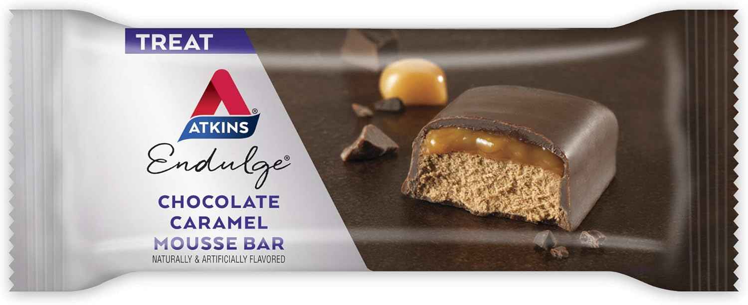 Atkins Endulge Chocolate Caramel Mousse Bar – Wellness Pantry Snack with 8g Fiber and 100 Calories, 5 Count