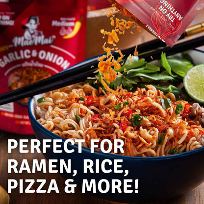MaeMai Medium Spice Crispy Onions & Garlic Flakes - Clean-Label Thai Chili Crunch for Mindful Home Cooking, Keto & Vegan Friendly