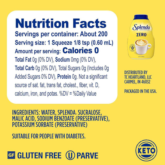 Splenda Liquid Zero Calorie Sweetener Drops – Office Desk Essential for Focused Workday Coffee and Tea