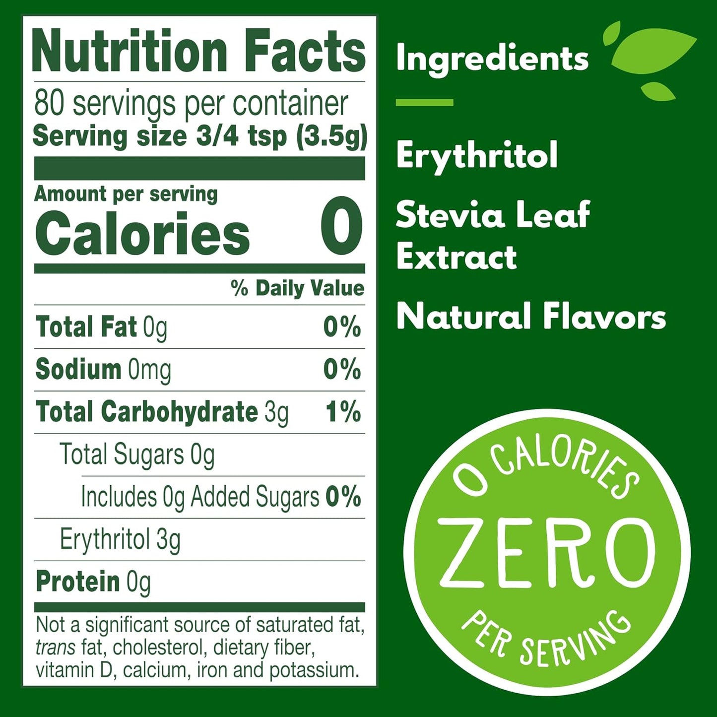 3/4 teaspoon sweetens equivalent to 2 teaspoons of sugar for efficient portioning