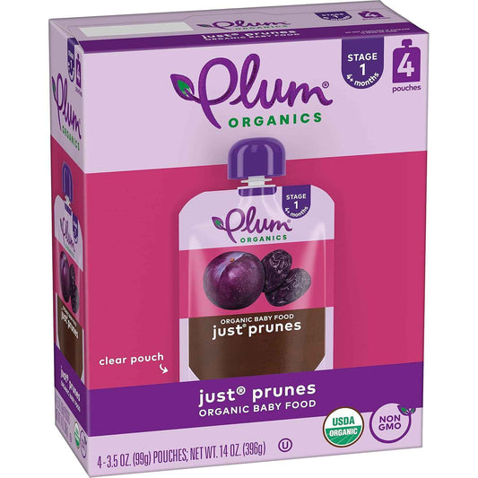 Plum Organics Just Prunes – Stage 1 Organic Baby Food Pouch for Infant First Foods, 4+ Months, 3.5 oz, Pack of 4