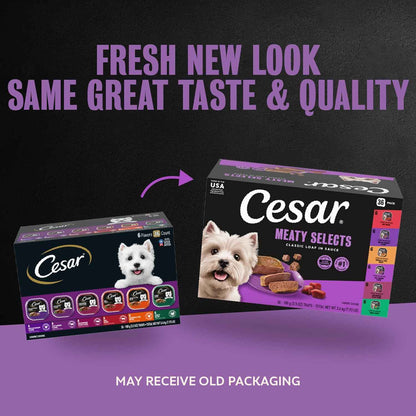 Cesar Classic Loaf in Sauce – No-Mess Peel Tray Wet Food for Road Trips, Hotels and Camping with Small Dogs, 6 Flavor Variety