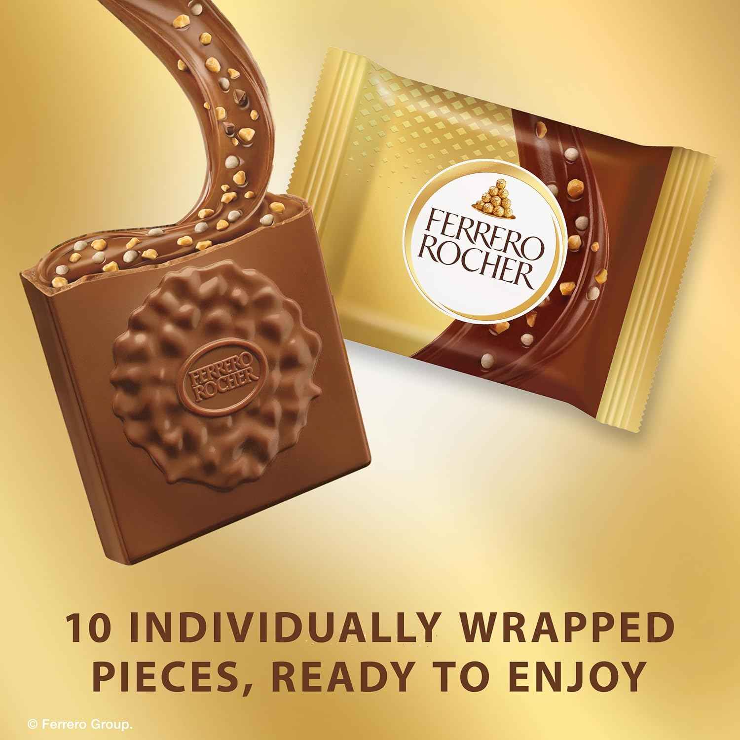 Ferrero Rocher Milk Chocolate Hazelnut Squares – Individually Wrapped Squares for Personal Self-Care Moments at Home