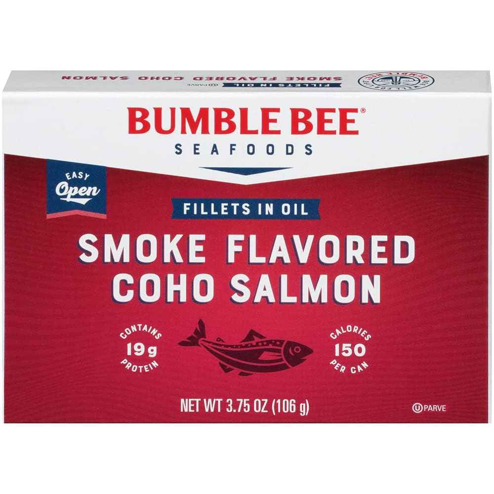 Bumble Bee Smoke Flavored Red Coho Salmon Fillets in Oil, 3.75 oz (Pack of 1) – Skinless Boneless Shelf-Stable Seafood for Keto Pantry and Clean Eating Routines
