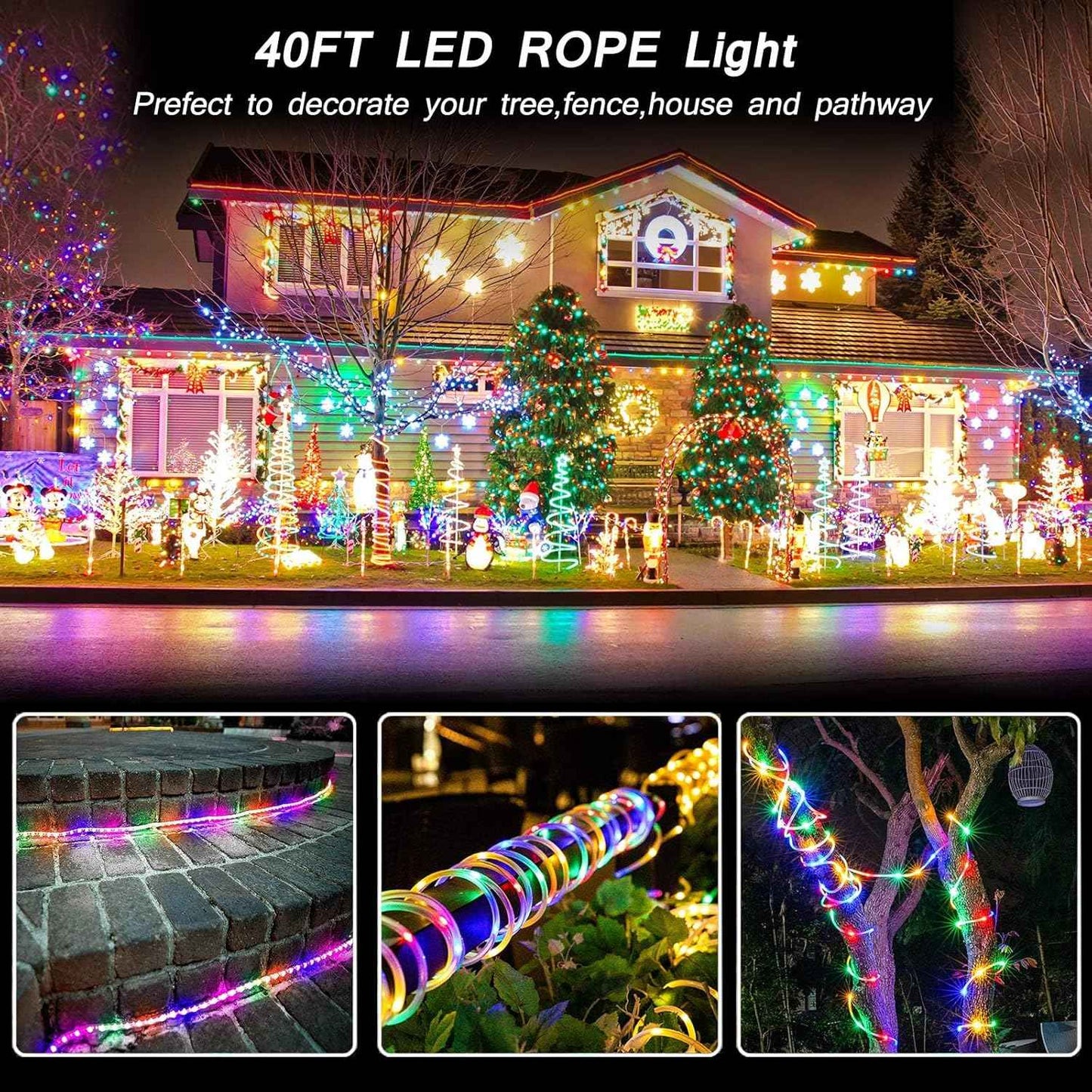 LED Rope Lights Battery Operated 40Ft Waterproof String Lights for Camping Tent Campsite and RV Awning