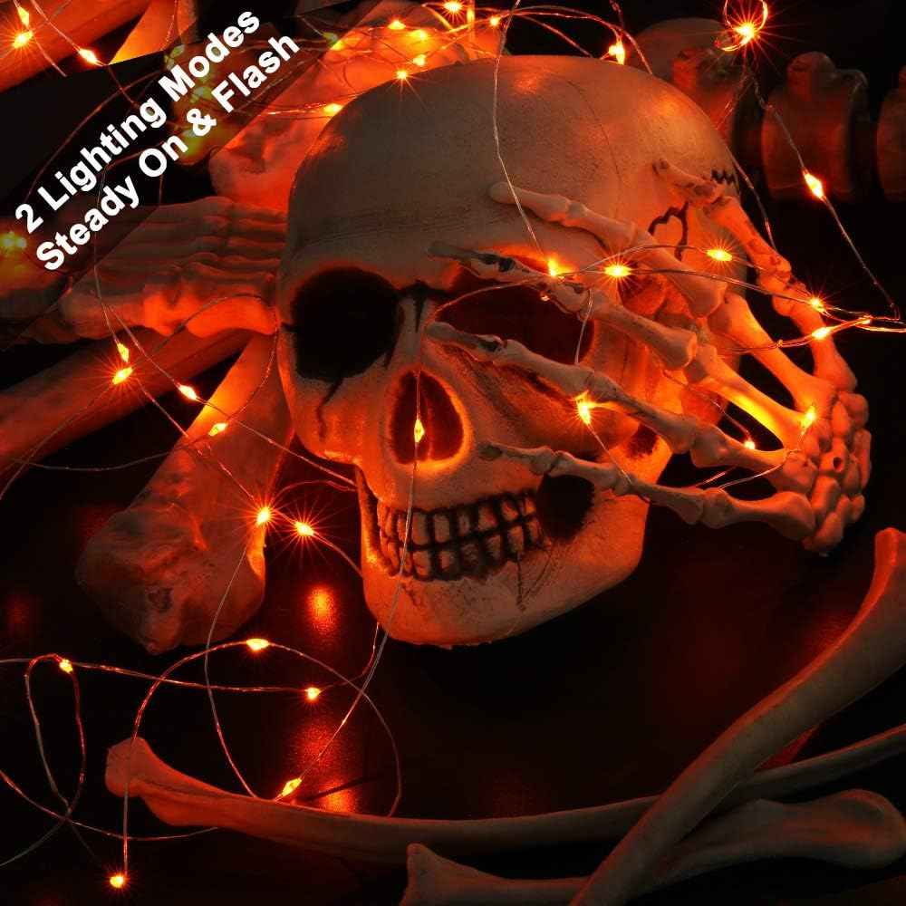BrizLabs Waterproof Halloween Lights – Portable Porch Decor, 19.47ft Battery LED String for Garden and Entryway