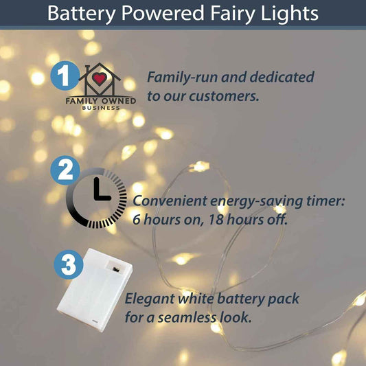 QBIS Warm White Fairy Lights – Battery Operated 6.5ft Silver Wire for Cozy Bedroom Shelf and Headboard Accent Lighting