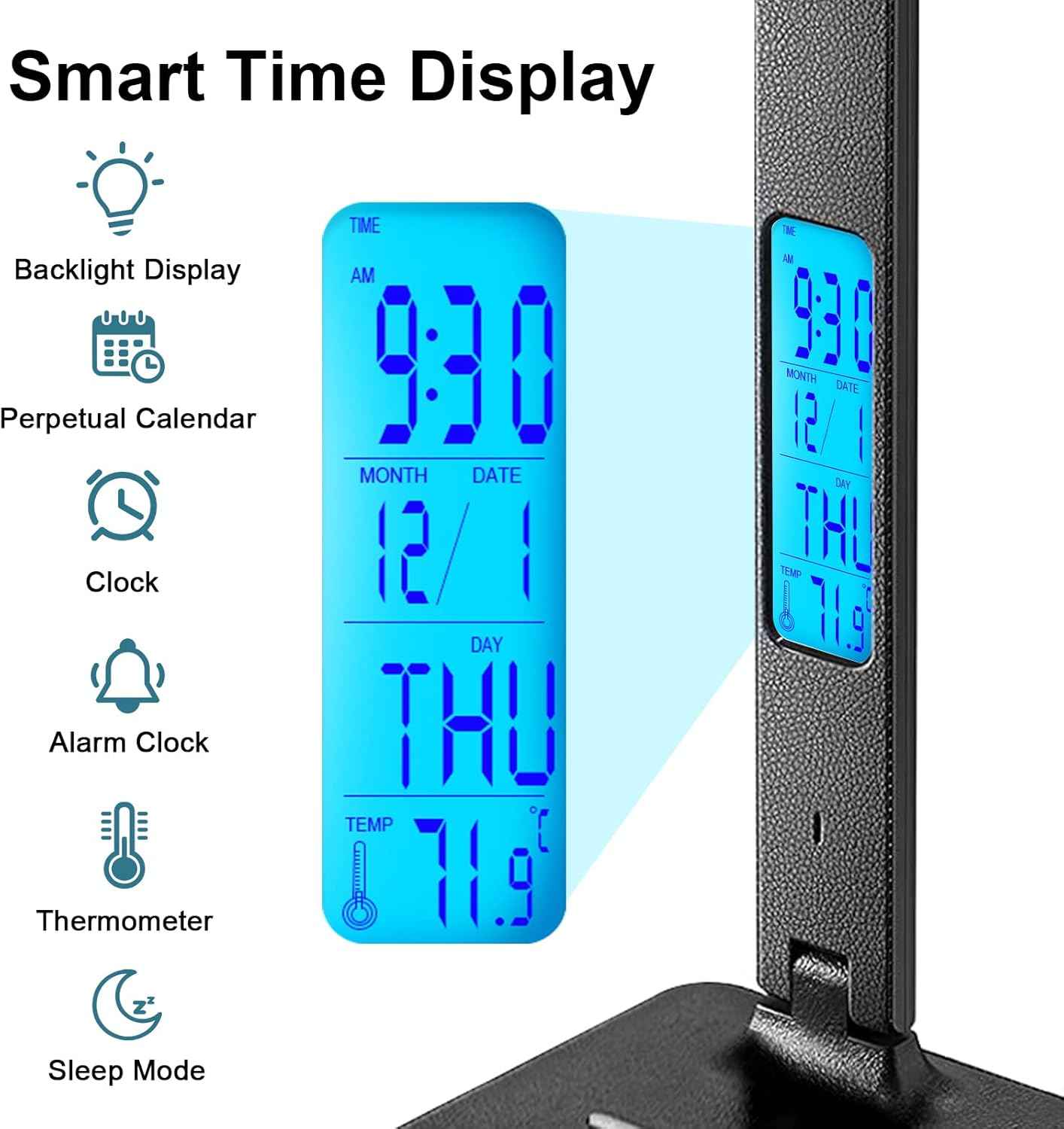 LAOPAO Desk Lamp with Wireless Charger – Home Office Productivity Lamp with USB Port, LCD Clock, and Foldable Arm for Deep Work