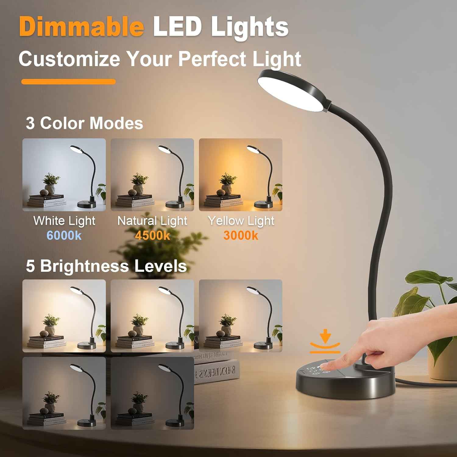 LUMINOAK SafeBeam LED Desk Lamp – Child-Friendly Study Light with Cool-Touch Base and Auto Shutoff for Kids' Rooms